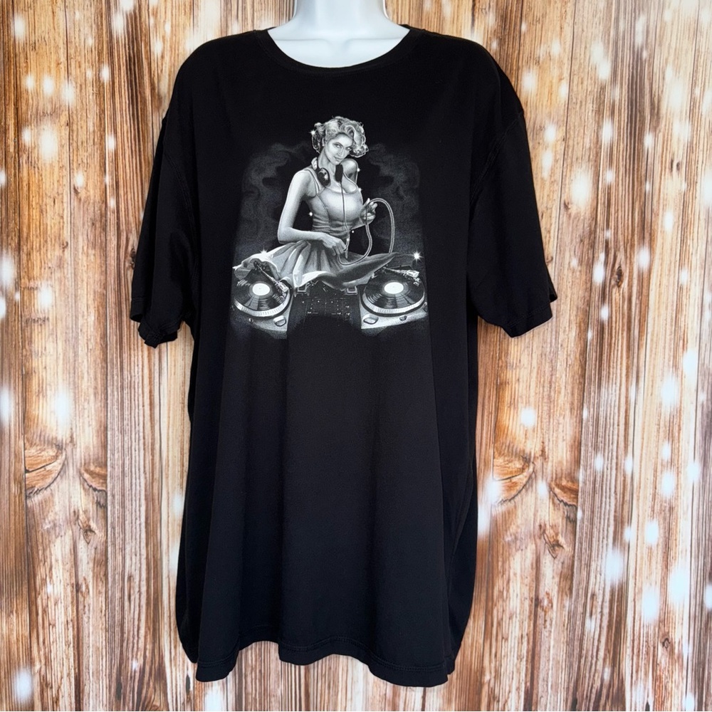 Shirts Happen Black DJ Girl Graphic Tee